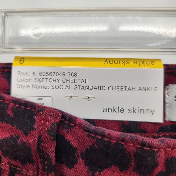 NWT Social Standard by Sanctuary Oxblood Cheetah Skinny Ankle Jeans Women's 8 - Picture 8 of 12